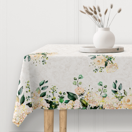 Tekstilvoksdug i oof-white med blomster