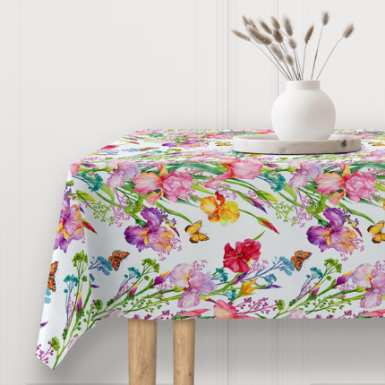 Tekstil voksdug - hvid med blomster.