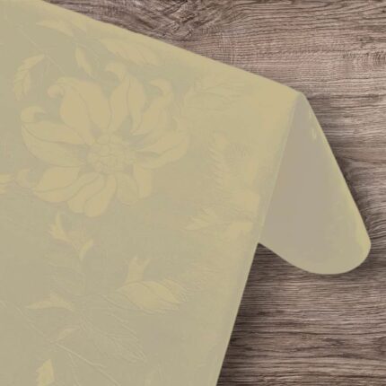 Beige voksdug blomster i damask. Se vores bordduge i hør og sand farve. Til en stilren borddækning. En indbydende og varm dug, der glæder. Praktisk borddug.