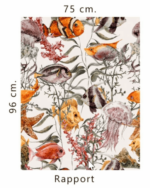 Dug med hav-inspireret design. En stofdug i polyester, der er akrylcoated. Dugen er smuds og vandafvisende.