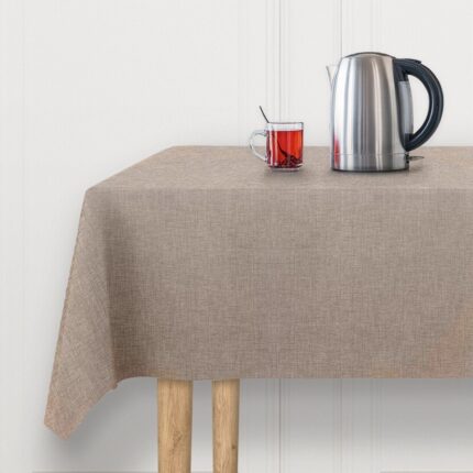 Hørfarvet dug med hørstruktur – Voksdug Design