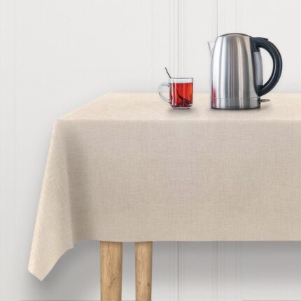 Hvid dug med hørstruktur på spisebord – Voksdug Design