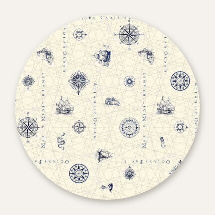 Rund hvid dug i klassisk maritim stil – Voksdug Design